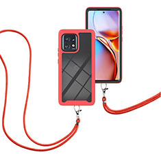 Funda Bumper Silicona y Plastico Carcasa Frontal y Trasera 360 Grados con Acollador Cordon Lanyard para Motorola Moto Edge Plus (2023) 5G Rojo