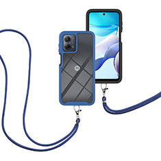 Funda Bumper Silicona y Plastico Carcasa Frontal y Trasera 360 Grados con Acollador Cordon Lanyard para Motorola Moto G 5G (2023) Azul