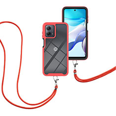 Funda Bumper Silicona y Plastico Carcasa Frontal y Trasera 360 Grados con Acollador Cordon Lanyard para Motorola Moto G 5G (2023) Rojo