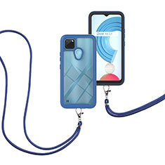 Funda Bumper Silicona y Plastico Carcasa Frontal y Trasera 360 Grados con Acollador Cordon Lanyard para Realme C25Y Azul