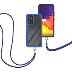 Funda Bumper Silicona y Plastico Carcasa Frontal y Trasera 360 Grados con Acollador Cordon Lanyard para Samsung Galaxy A05s Azul