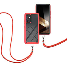 Funda Bumper Silicona y Plastico Carcasa Frontal y Trasera 360 Grados con Acollador Cordon Lanyard para Samsung Galaxy A15 4G Rojo