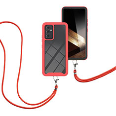 Funda Bumper Silicona y Plastico Carcasa Frontal y Trasera 360 Grados con Acollador Cordon Lanyard para Samsung Galaxy A15 LTE Rojo