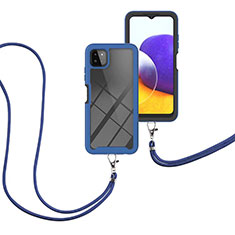 Funda Bumper Silicona y Plastico Carcasa Frontal y Trasera 360 Grados con Acollador Cordon Lanyard para Samsung Galaxy A22s 5G Azul