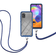 Funda Bumper Silicona y Plastico Carcasa Frontal y Trasera 360 Grados con Acollador Cordon Lanyard para Samsung Galaxy A31 Azul