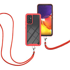 Funda Bumper Silicona y Plastico Carcasa Frontal y Trasera 360 Grados con Acollador Cordon Lanyard para Samsung Galaxy A54 5G Rojo