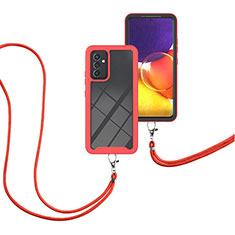 Funda Bumper Silicona y Plastico Carcasa Frontal y Trasera 360 Grados con Acollador Cordon Lanyard para Samsung Galaxy A82 5G Rojo
