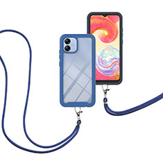 Funda Bumper Silicona y Plastico Carcasa Frontal y Trasera 360 Grados con Acollador Cordon Lanyard para Samsung Galaxy F04 Azul