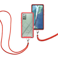 Funda Bumper Silicona y Plastico Carcasa Frontal y Trasera 360 Grados con Acollador Cordon Lanyard para Samsung Galaxy Note 20 5G Rojo