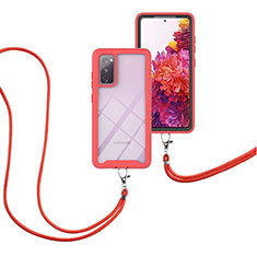 Funda Bumper Silicona y Plastico Carcasa Frontal y Trasera 360 Grados con Acollador Cordon Lanyard para Samsung Galaxy S20 FE 4G Rojo