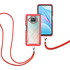 Funda Bumper Silicona y Plastico Carcasa Frontal y Trasera 360 Grados con Acollador Cordon Lanyard para Xiaomi Mi 10i 5G Rojo