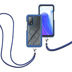 Funda Bumper Silicona y Plastico Carcasa Frontal y Trasera 360 Grados con Acollador Cordon Lanyard para Xiaomi Mi 10T 5G Azul