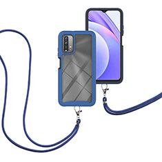 Funda Bumper Silicona y Plastico Carcasa Frontal y Trasera 360 Grados con Acollador Cordon Lanyard para Xiaomi Redmi 9 Power Azul