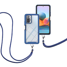 Funda Bumper Silicona y Plastico Carcasa Frontal y Trasera 360 Grados con Acollador Cordon Lanyard para Xiaomi Redmi Note 10 Pro Max Azul