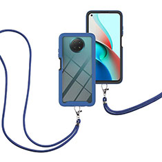 Funda Bumper Silicona y Plastico Carcasa Frontal y Trasera 360 Grados con Acollador Cordon Lanyard para Xiaomi Redmi Note 9 5G Azul