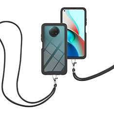 Funda Bumper Silicona y Plastico Carcasa Frontal y Trasera 360 Grados con Acollador Cordon Lanyard para Xiaomi Redmi Note 9T 5G Negro