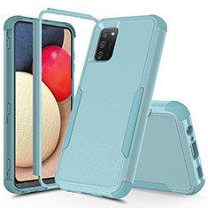 Funda Bumper Silicona y Plastico Carcasa Frontal y Trasera 360 Grados MQ1 para Samsung Galaxy A03s Azul Claro