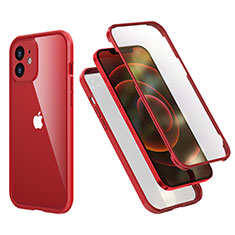 Funda Bumper Silicona y Plastico Carcasa Frontal y Trasera 360 Grados R05 para Apple iPhone 12 Mini Rojo