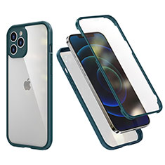 Funda Bumper Silicona y Plastico Carcasa Frontal y Trasera 360 Grados R05 para Apple iPhone 12 Pro Max Verde Noche