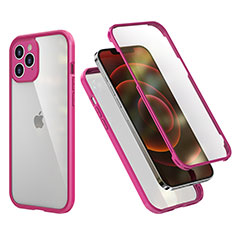 Funda Bumper Silicona y Plastico Carcasa Frontal y Trasera 360 Grados R05 para Apple iPhone 12 Pro Rosa Roja