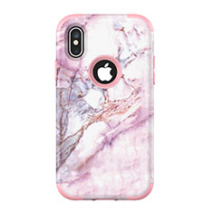 Funda Bumper Silicona y Plastico Carcasa Frontal y Trasera 360 Grados U01 para Apple iPhone Xs Max Oro Rosa