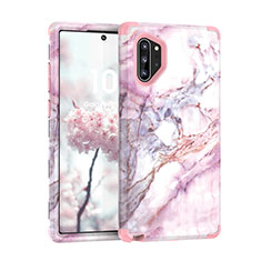 Funda Bumper Silicona y Plastico Carcasa Frontal y Trasera 360 Grados U01 para Samsung Galaxy Note 10 Plus Oro Rosa