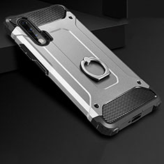 Funda Bumper Silicona y Plastico Mate Carcasa con Anillo de dedo Soporte H01 para Huawei Nova 6 Plata