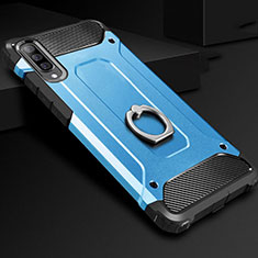 Funda Bumper Silicona y Plastico Mate Carcasa con Anillo de dedo Soporte H01 para Samsung Galaxy A90 5G Azul Cielo