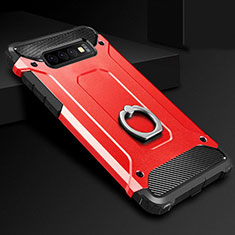 Funda Bumper Silicona y Plastico Mate Carcasa con Anillo de dedo Soporte H01 para Samsung Galaxy S10 Rojo