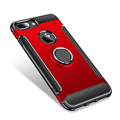 Funda Bumper Silicona y Plastico Mate Carcasa con Anillo de dedo Soporte para Apple iPhone 7 Plus Rojo