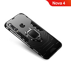 Funda Bumper Silicona y Plastico Mate Carcasa con Anillo de dedo Soporte para Huawei Nova 4 Negro