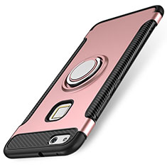 Funda Bumper Silicona y Plastico Mate Carcasa con Anillo de dedo Soporte para Huawei P10 Lite Oro Rosa