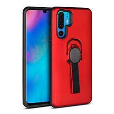 Funda Bumper Silicona y Plastico Mate Carcasa con Anillo de dedo Soporte para Huawei P30 Pro New Edition Rojo