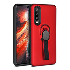 Funda Bumper Silicona y Plastico Mate Carcasa con Anillo de dedo Soporte para Huawei P30 Rojo