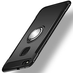 Funda Bumper Silicona y Plastico Mate Carcasa con Anillo de dedo Soporte para Huawei P8 Lite (2017) Negro