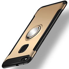 Funda Bumper Silicona y Plastico Mate Carcasa con Anillo de dedo Soporte para Huawei P8 Lite (2017) Oro