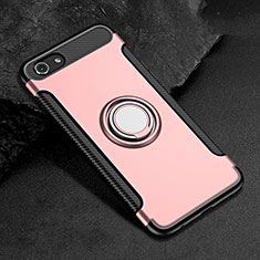 Funda Bumper Silicona y Plastico Mate Carcasa con Anillo de dedo Soporte para Oppo A3 Oro Rosa