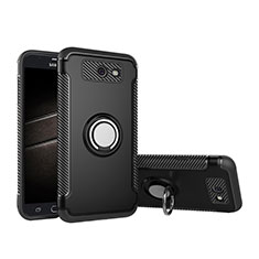 Funda Bumper Silicona y Plastico Mate Carcasa con Anillo de dedo Soporte para Samsung Galaxy J5 (2017) Version Americaine Negro