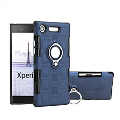 Funda Bumper Silicona y Plastico Mate Carcasa con Anillo de dedo Soporte para Sony Xperia XZ1 Compact Azul Cielo