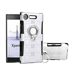 Funda Bumper Silicona y Plastico Mate Carcasa con Anillo de dedo Soporte para Sony Xperia XZ1 Compact Blanco