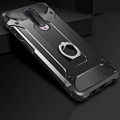 Funda Bumper Silicona y Plastico Mate Carcasa con Anillo de dedo Soporte para Xiaomi Redmi K30 5G Negro