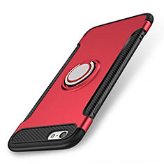 Funda Bumper Silicona y Plastico Mate Carcasa con Anillo de dedo Soporte S01 para Apple iPhone 7 Rojo