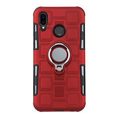 Funda Bumper Silicona y Plastico Mate Carcasa con Anillo de dedo Soporte S01 para Huawei P20 Lite Rojo