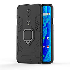 Funda Bumper Silicona y Plastico Mate Carcasa con Anillo de dedo Soporte S01 para OnePlus 7 Pro Negro