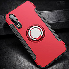 Funda Bumper Silicona y Plastico Mate Carcasa con Anillo de dedo Soporte S02 para Huawei P30 Rojo