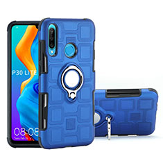 Funda Bumper Silicona y Plastico Mate Carcasa con Magnetico Anillo de dedo Soporte A01 para Huawei Nova 4e Azul Cielo