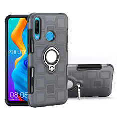 Funda Bumper Silicona y Plastico Mate Carcasa con Magnetico Anillo de dedo Soporte A01 para Huawei P30 Lite XL Gris