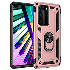 Funda Bumper Silicona y Plastico Mate Carcasa con Magnetico Anillo de dedo Soporte C01 para Huawei P40 Pro Oro Rosa