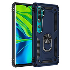 Funda Bumper Silicona y Plastico Mate Carcasa con Magnetico Anillo de dedo Soporte D01 para Xiaomi Mi Note 10 Azul