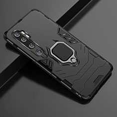 Funda Bumper Silicona y Plastico Mate Carcasa con Magnetico Anillo de dedo Soporte D02 para Xiaomi Mi Note 10 Pro Negro